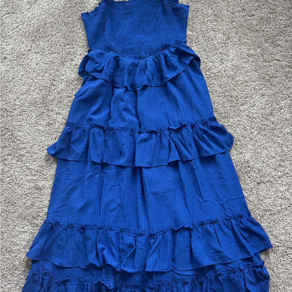 Women’s Blue Smocked Tiered Maxi Dress Spaghetti Strap Spring Size Medium NWT - Picture 2 of 11